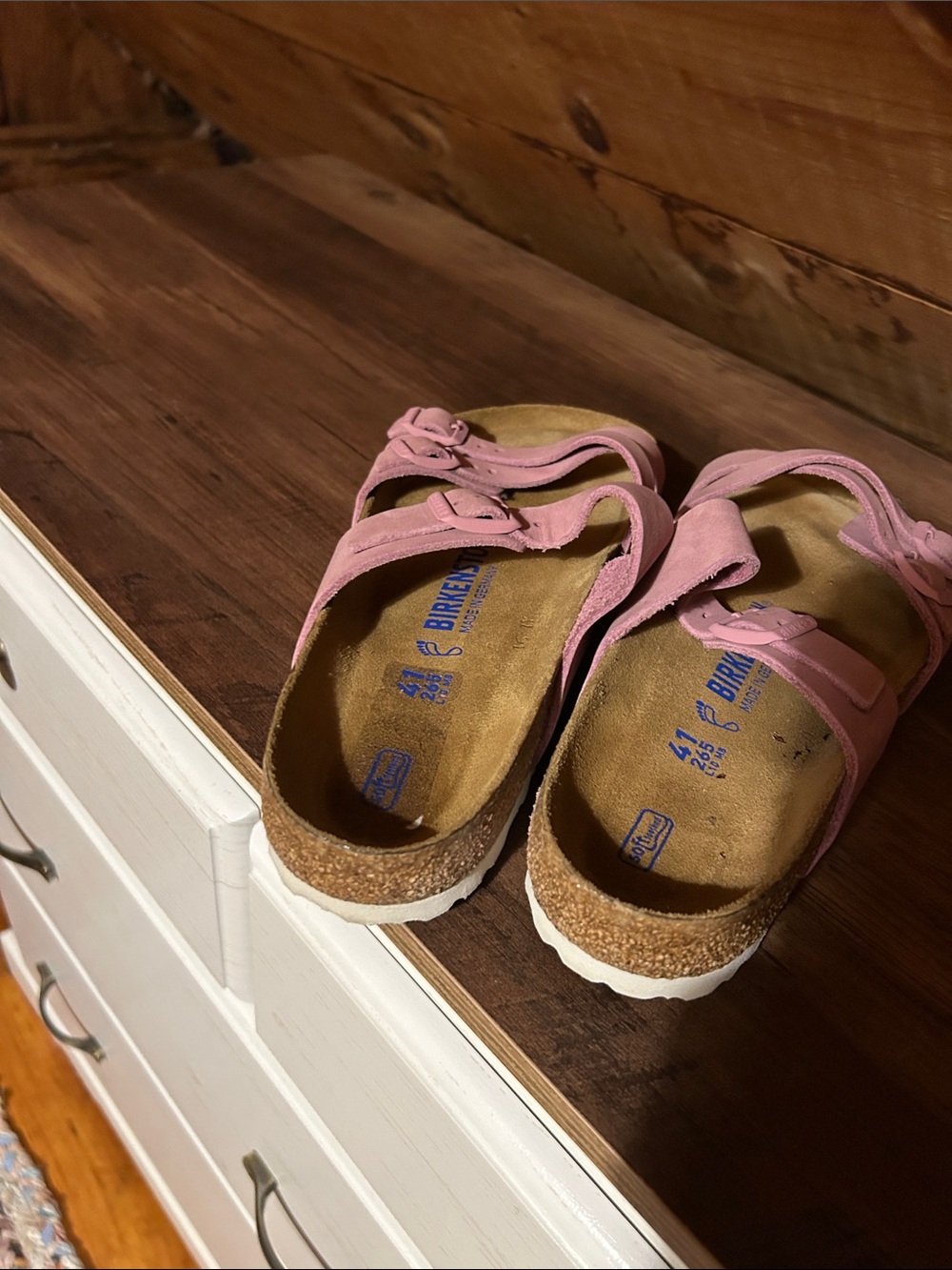 Birkenstock Pink Suede Cross-Strap Cork Sandals - Picture 3 of 4
